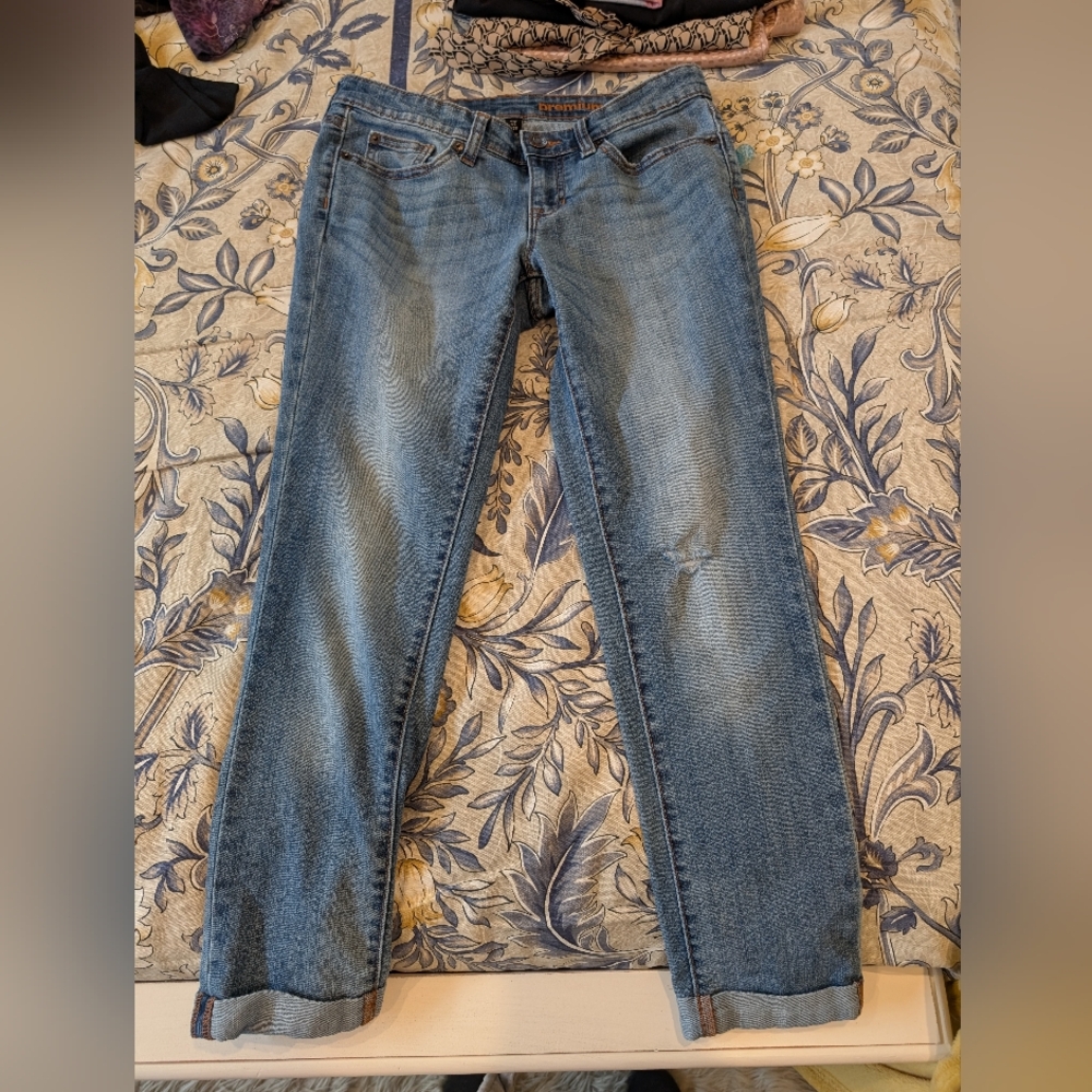 GAP Blue Boyfriend Jeans with Distressed Look Cuffed Ankle